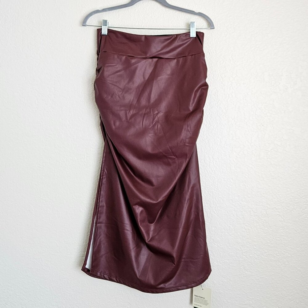 Halara - Medium, burgandy, high-waist midi, PU leather, with thigh slit.